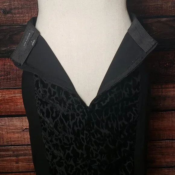 Ann Taylor Pencil Skirt Size 2 Black Velvet Leopard Zip Back - Picture 4 of 8